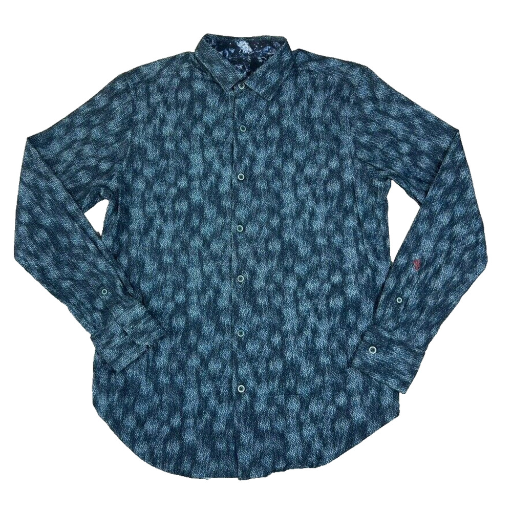 Robert Graham Shirt Mens Small Blue Long Sleeve Snakeskin Flip Cuff Designer